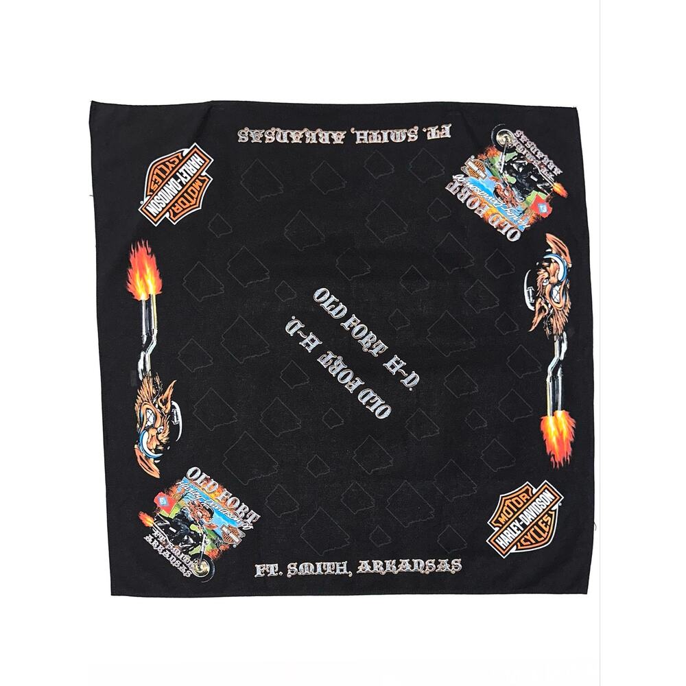 Harley Davidson Black Old Fort Fort Smith Arkansas Square Handkerchief Bandana